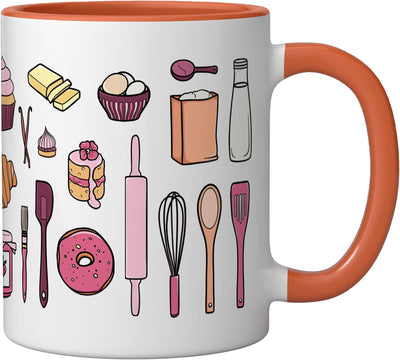 Taza cerámica para pastelería con diseño rosa y naranja/blanco