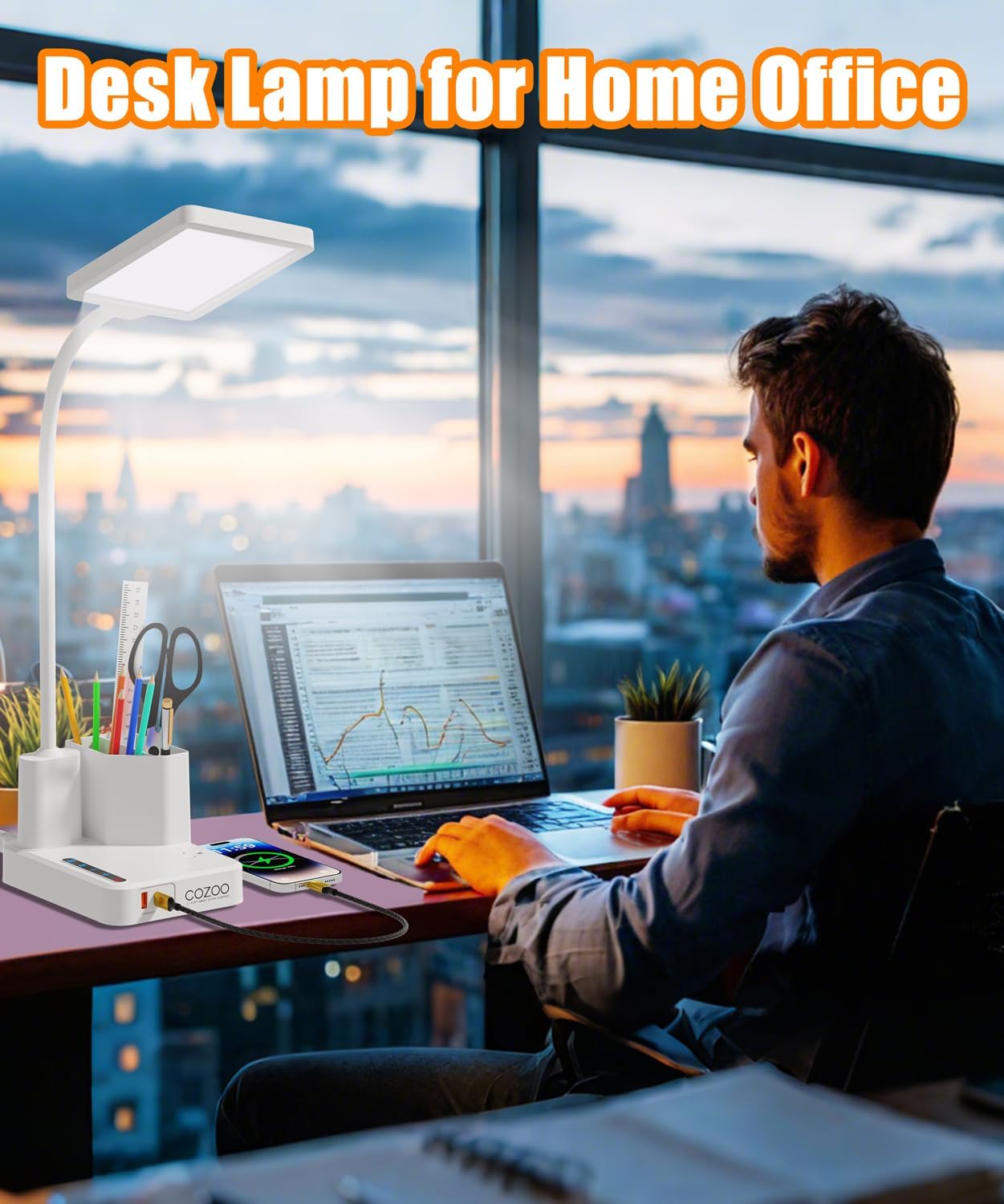 Lámpara escritorio LED USB organiz. oficina dormitorio
