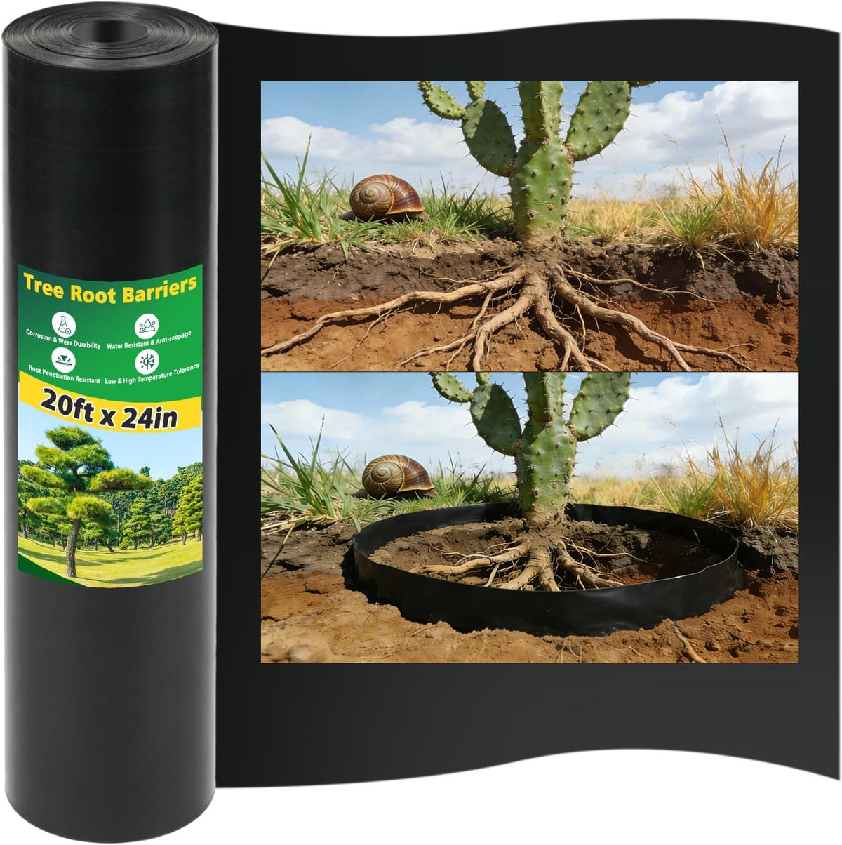 Barrera raíz bambú 20ft x 24pulg 60mil para paisaje