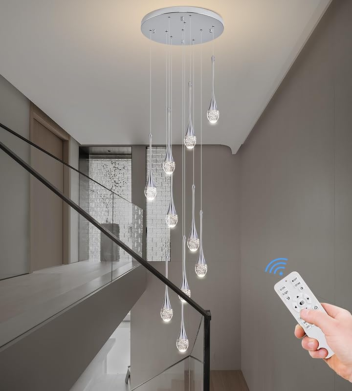 Lámpara araña cristal 10 luces cromada H98.5'' regulable LED
