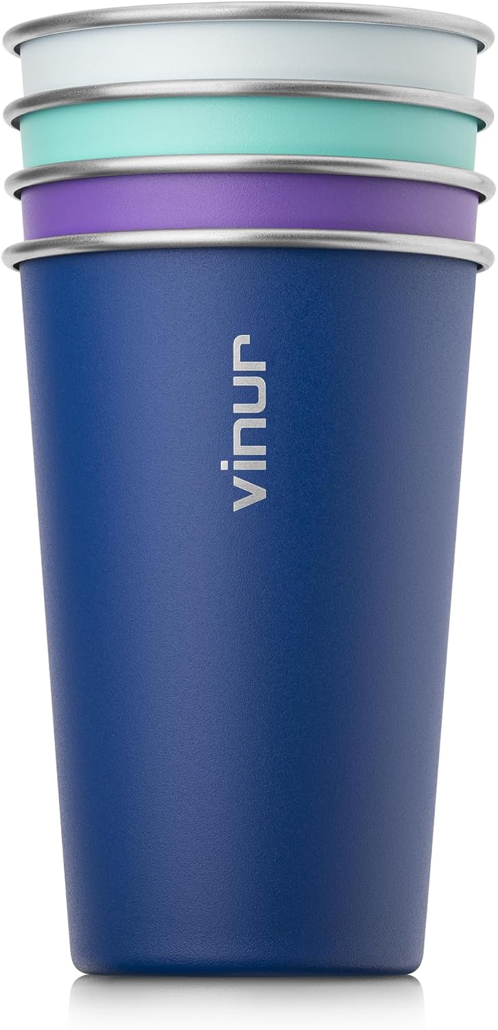 4 Vases Acero Inox 16oz Apilables Viaje Azul Bebé