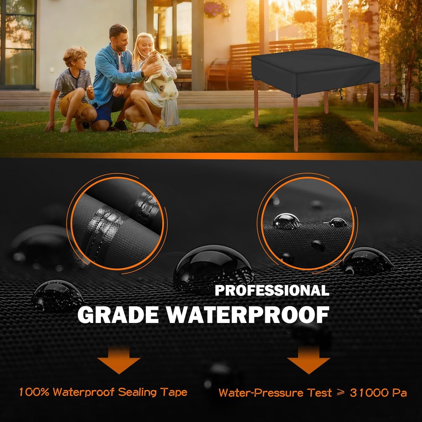 Funda cuadrada mesa patio impermeable anti-UV 36x36x6"