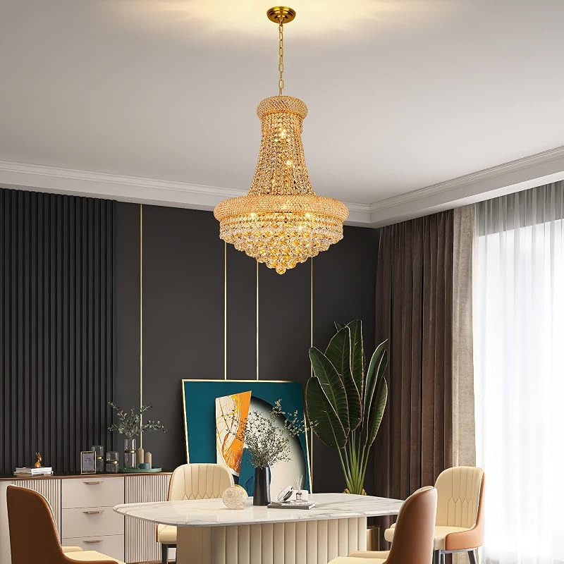 Candelabro Cristal K9 12 Luces Doradas Estilo Imperio