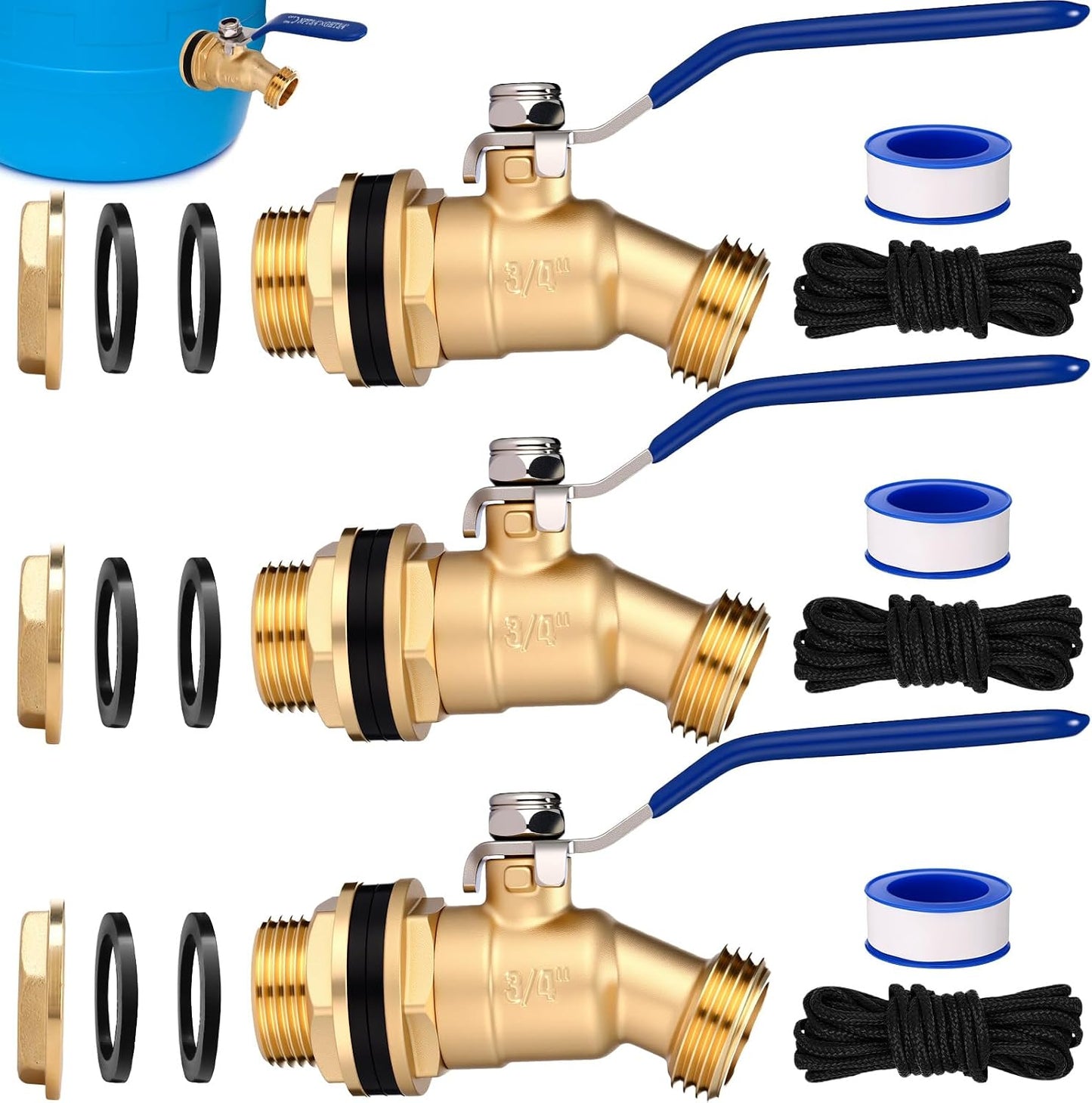 3 Espigas Latón 3/4" a Rosca GHT Grifo Cubo Lluvia