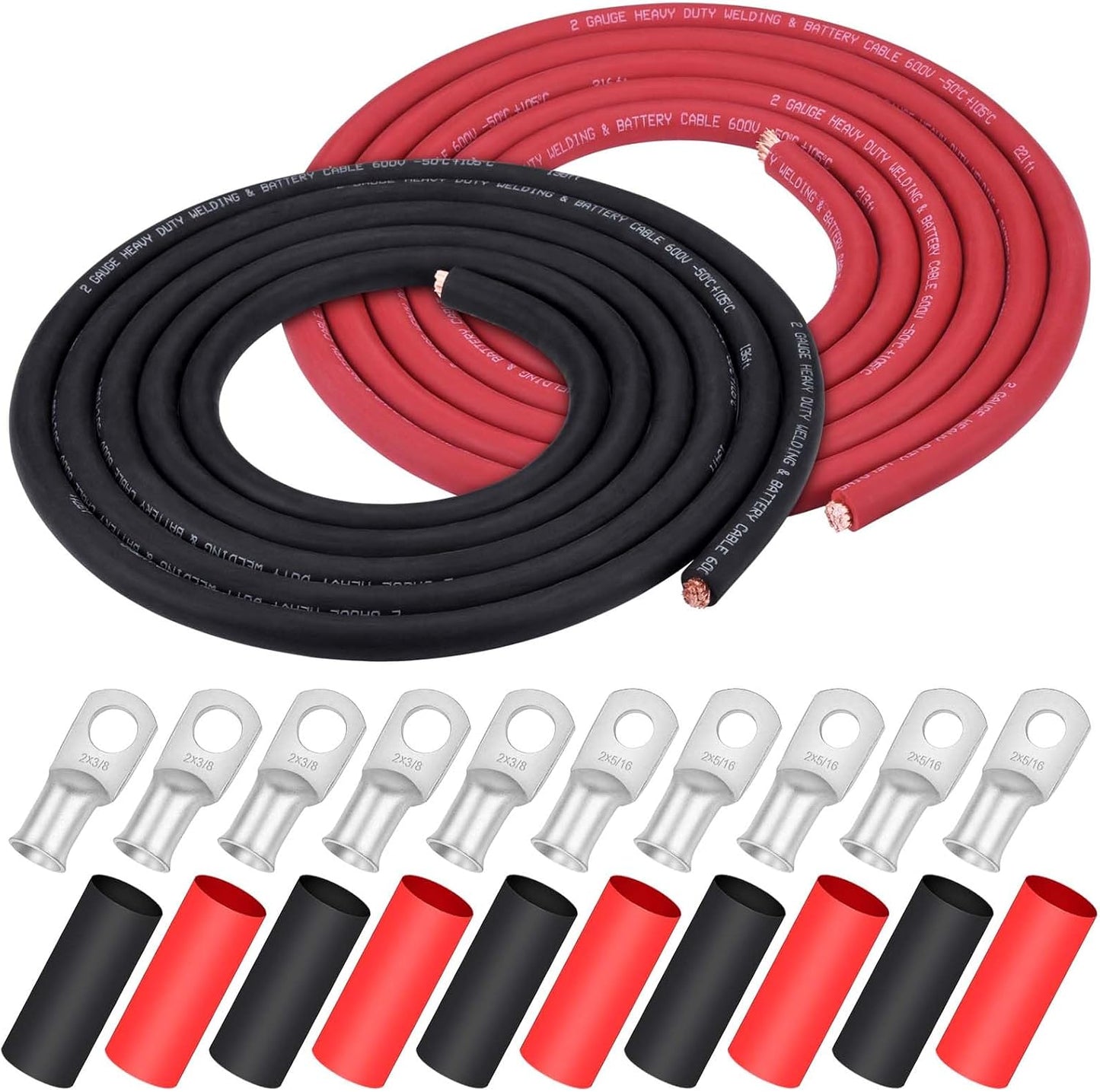 Cable 2 AWG 10ft negro batería soldadura cobre 5 conectores