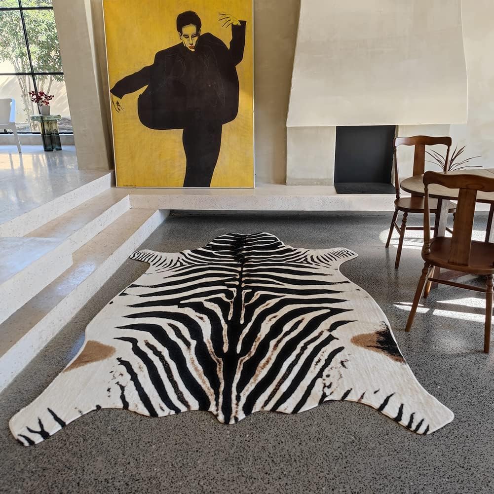 Alfombra cebra 6.4x8.5ft piel sintética sala dormitorio