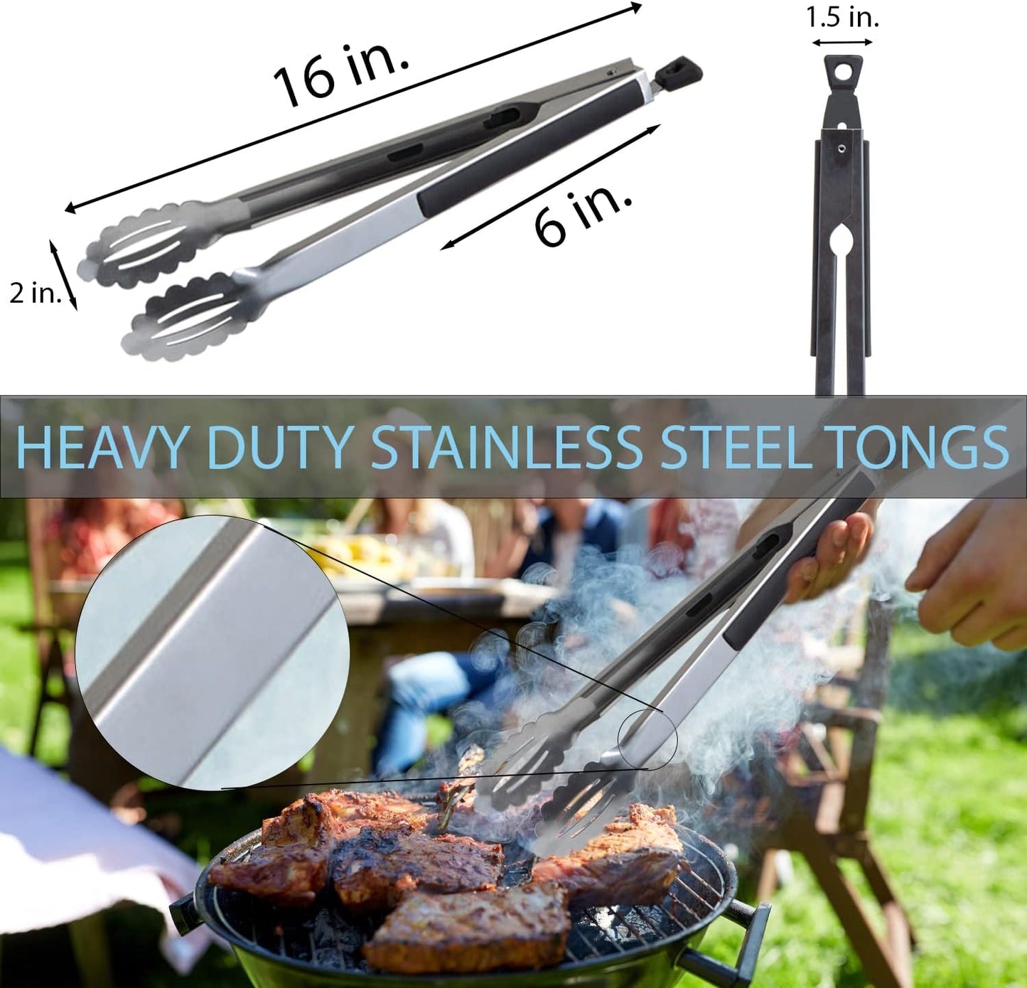 Pinzas acero inox 16pulg antideslizante para asar cocinar