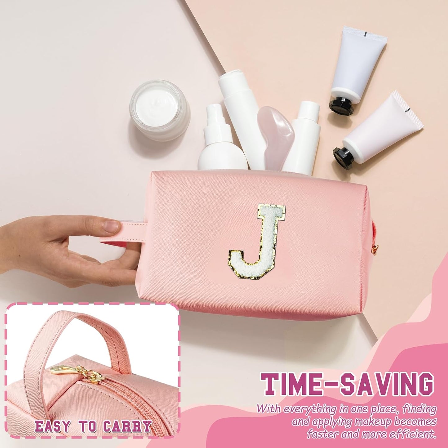 Bolsa maquillaje personalizada con inicial y cremallera
