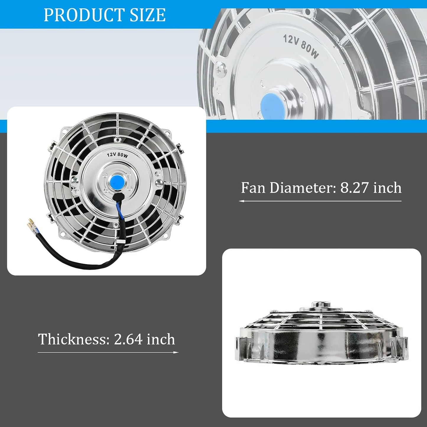 Ventilador 7" 12V 80W cromado set 2