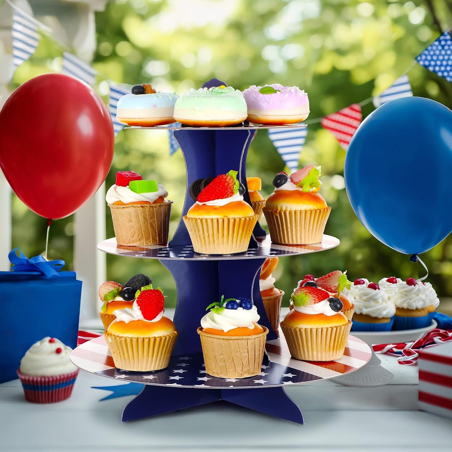 4 Soportes Cupcakes Bandera EE.UU. Reutiliz.