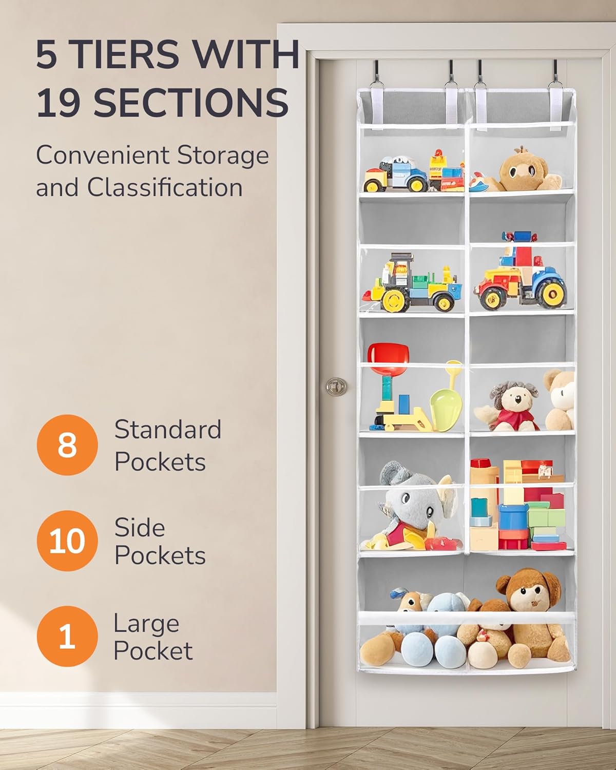 Organiz. puerta colgante 5 niveles 10 bolsillos malla 100lbs