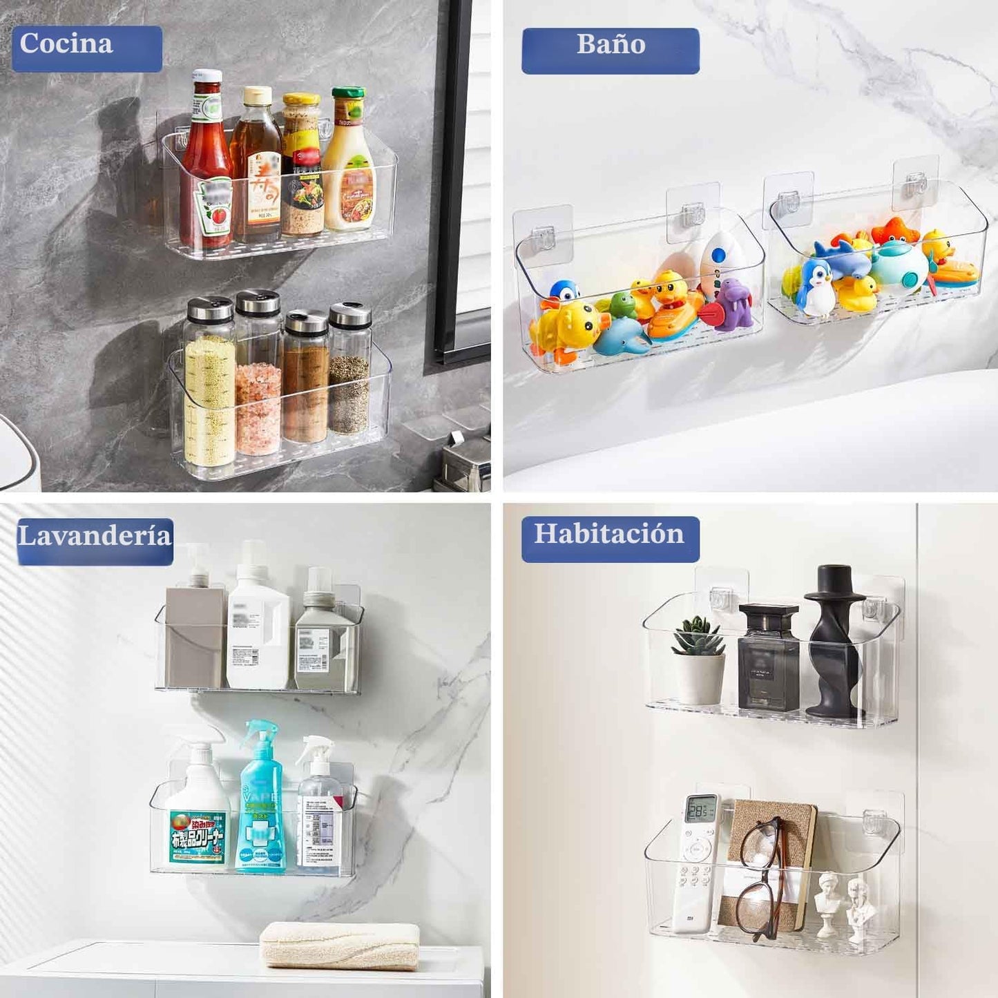 Organiz. juguetes baño pared estantes sin taladro