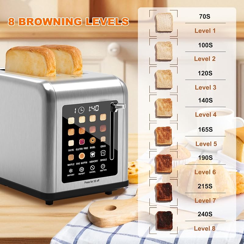 Tostadora 2 rebanadas acero inox con pantalla táctil 8