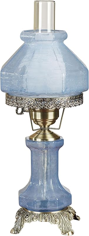 Lámpara mesa victoriana vidrio agrietado azul