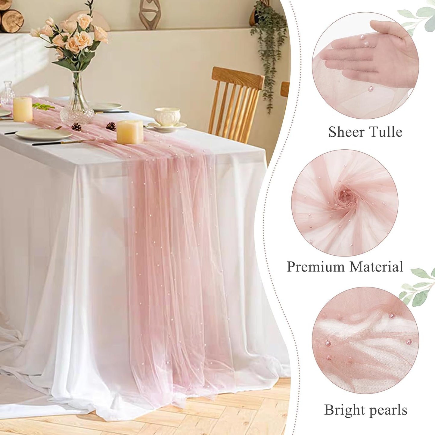 Camino mesa tul encaje perlas 29x120pulg decoración boda