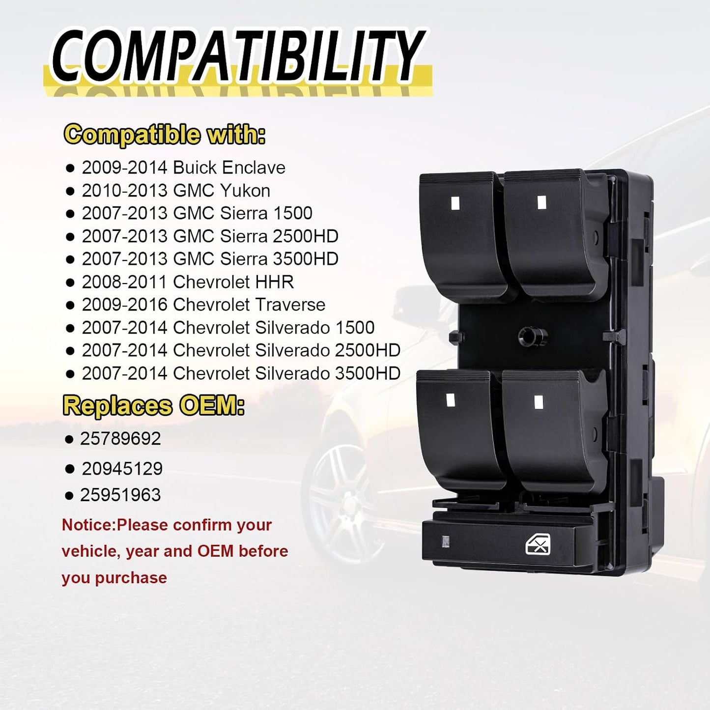 Interruptor control ventana Chevy Silverado 07-13