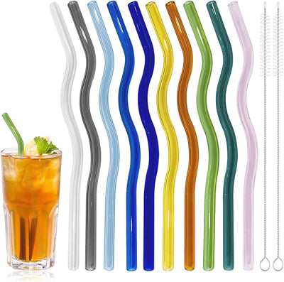 Pajitas de vidrio reutilizables coloridas con cepillos limpiadores