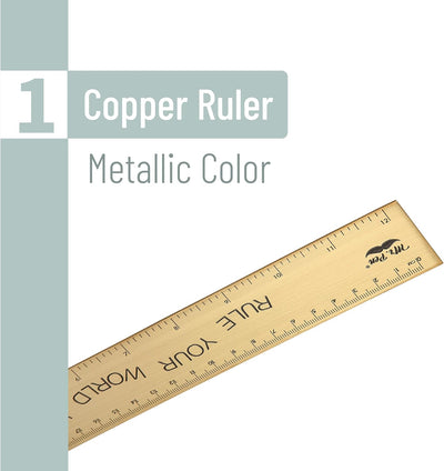 Regla de metal cobre 12 pulg con medidas métricas e imperiales
