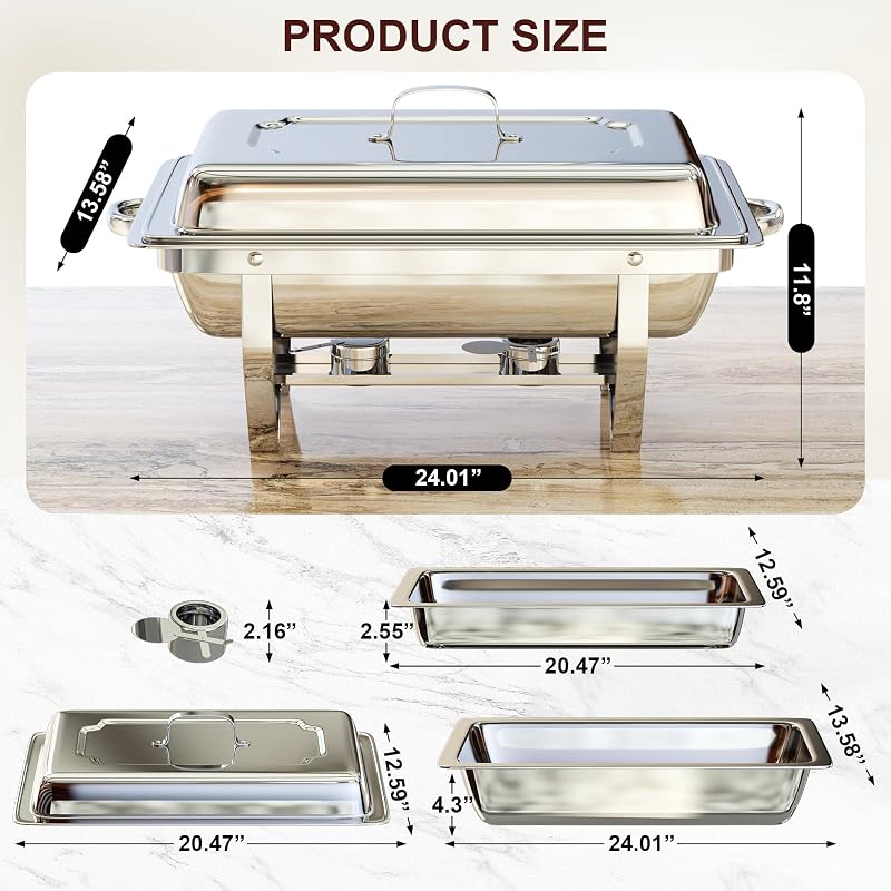 Set platos acero inox 8qt para bufé con calentador