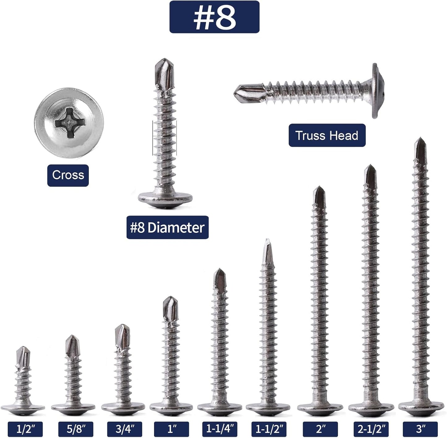 Tornillos acero inox #8x1 500pzas cabeza armadura