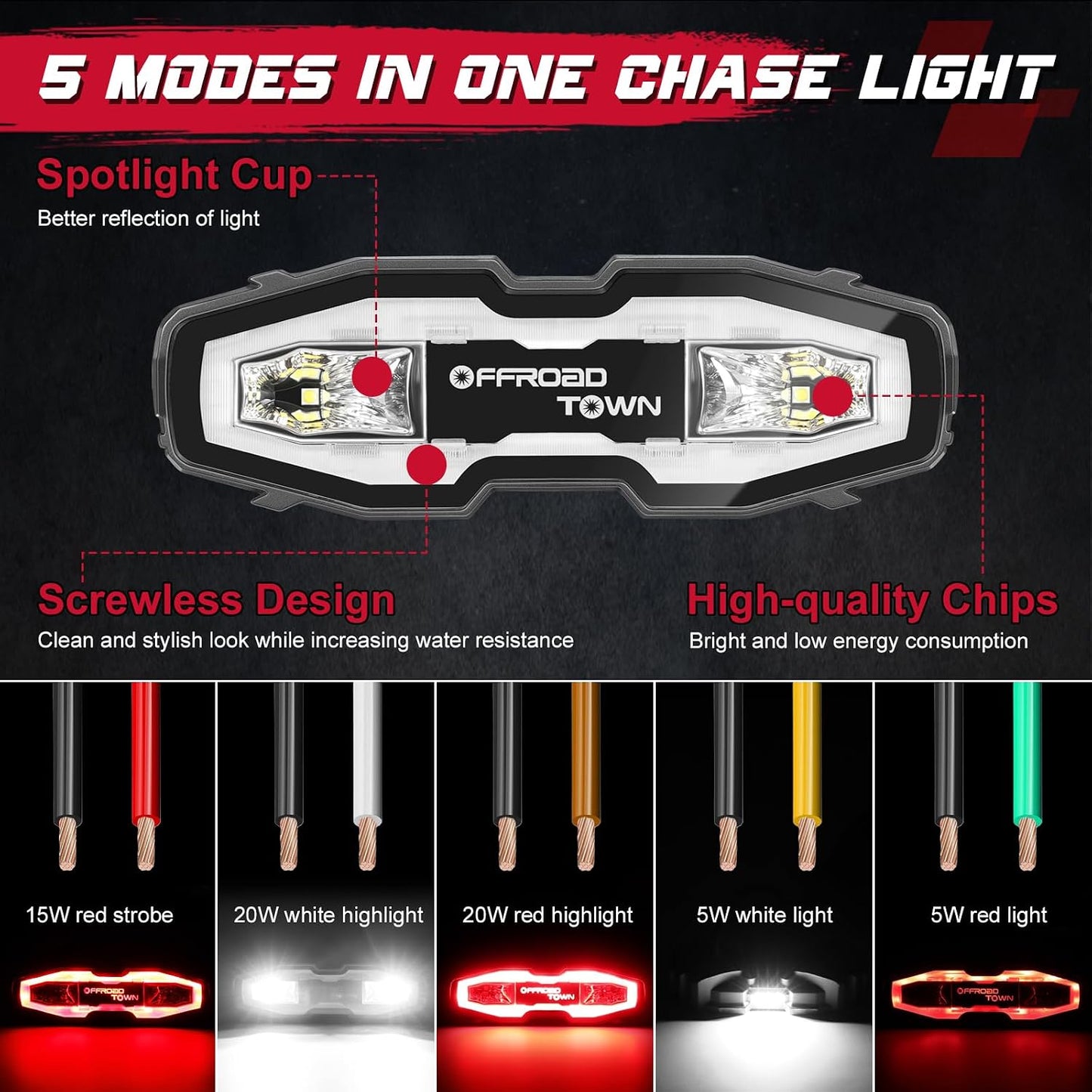 Luz persecución UTV LED 5 modos Jeep Polaris Honda