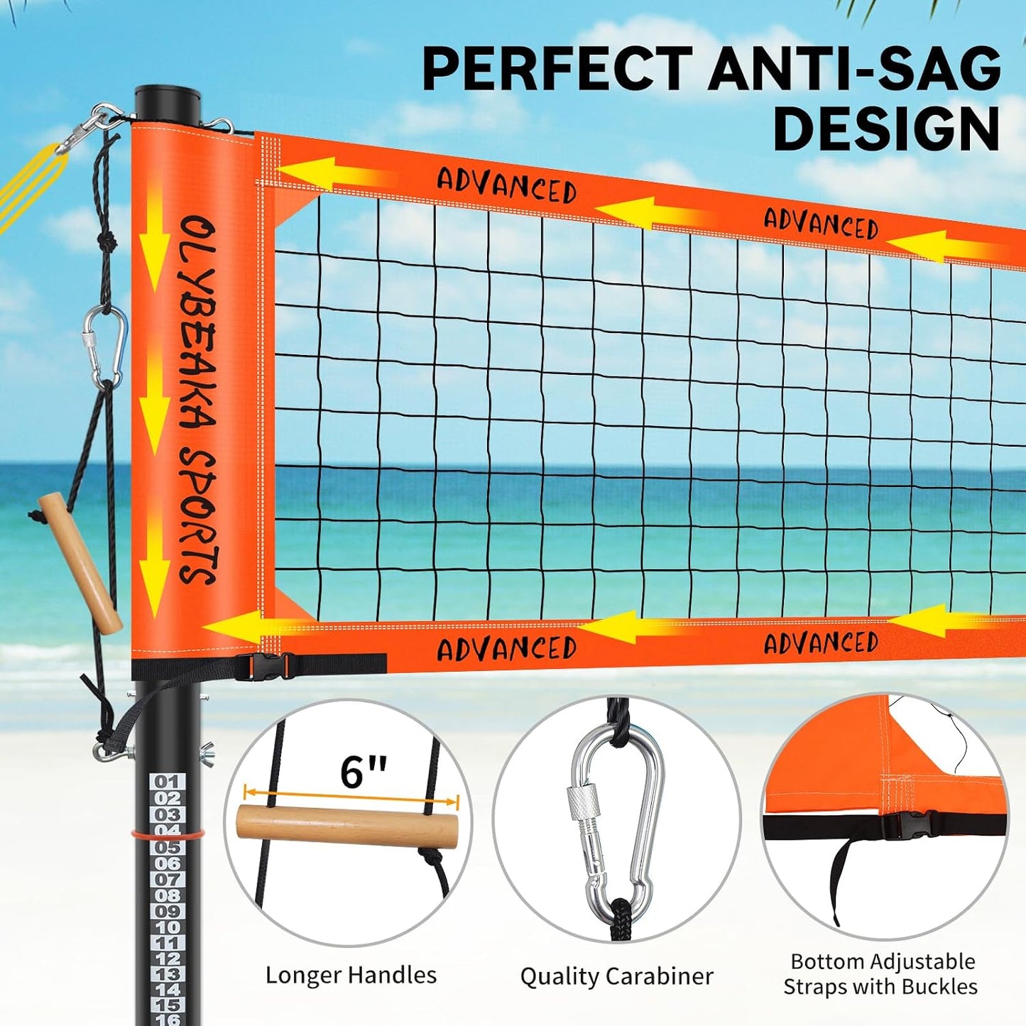 Sistema red voleibol aluminio ajustable 2pulg patio