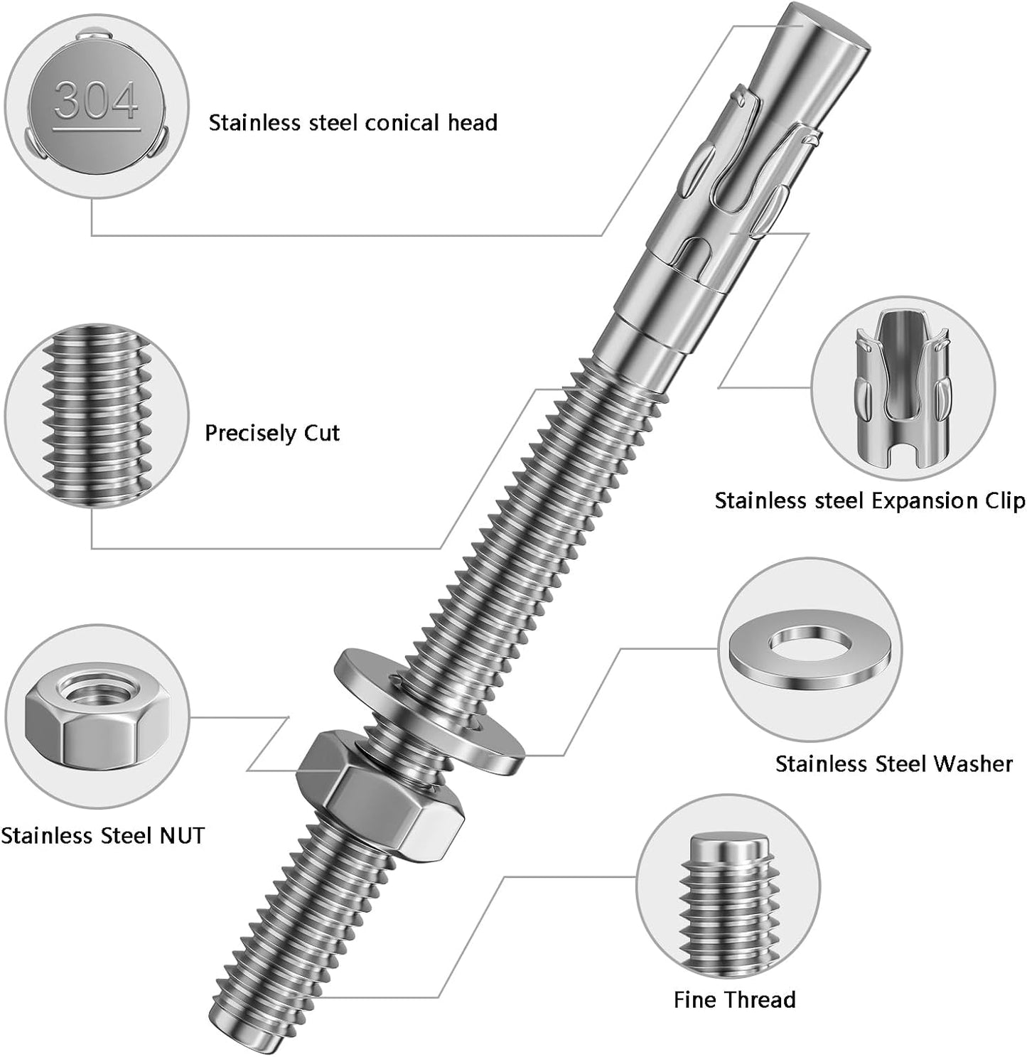 30 Sujetadores 1/2x3-1/2pulg Acero Inox Cemento