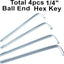 Set 4 llaves Allen 1/4 pulg con brazo largo forma L