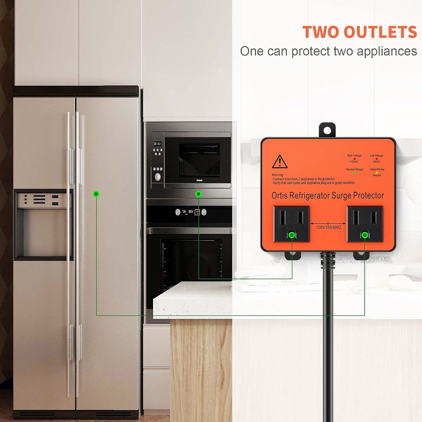 Protector voltaje refrigerador doble salida con retardo 5pies