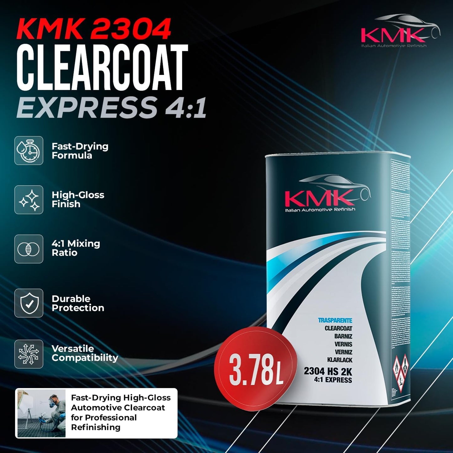Capa transparente automotriz 4:1 3.78L secado rápido