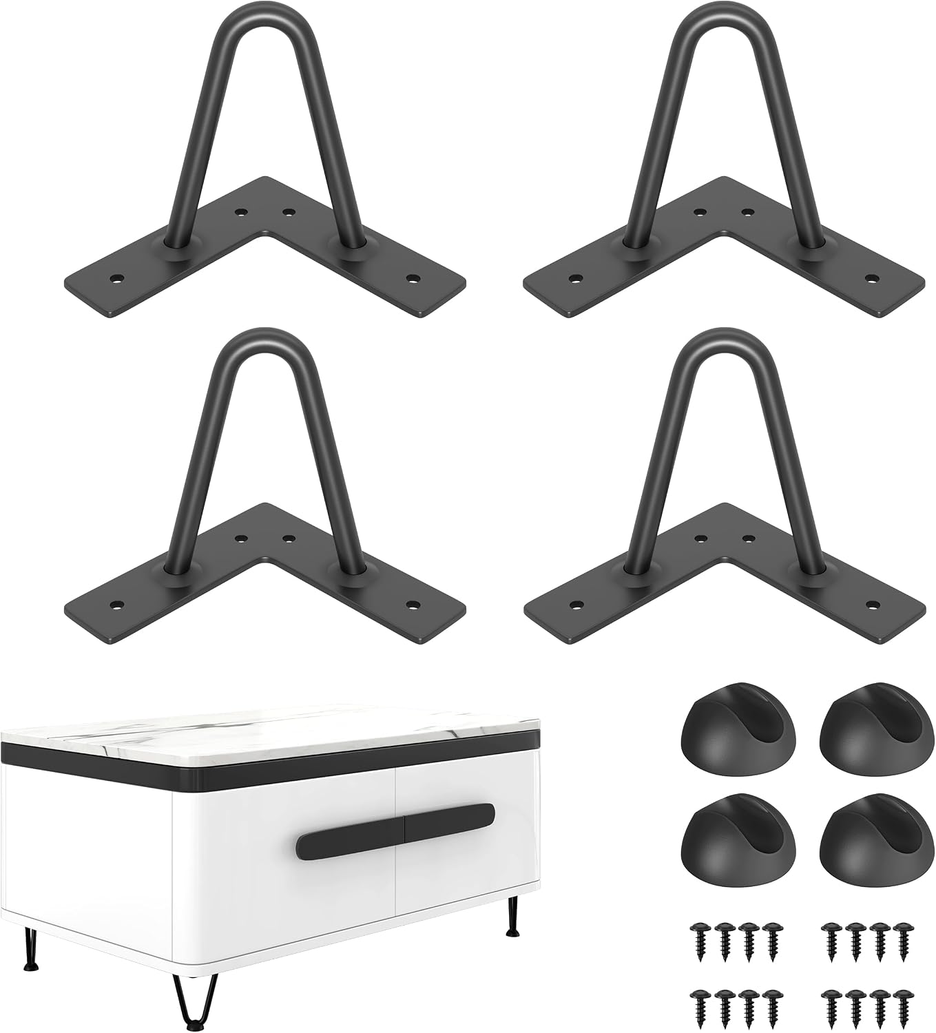 Patas mesa horquilla 4pulg metal con protectores suelo
