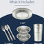 Kit vajilla acero inox camping con tazas platos cubiertos