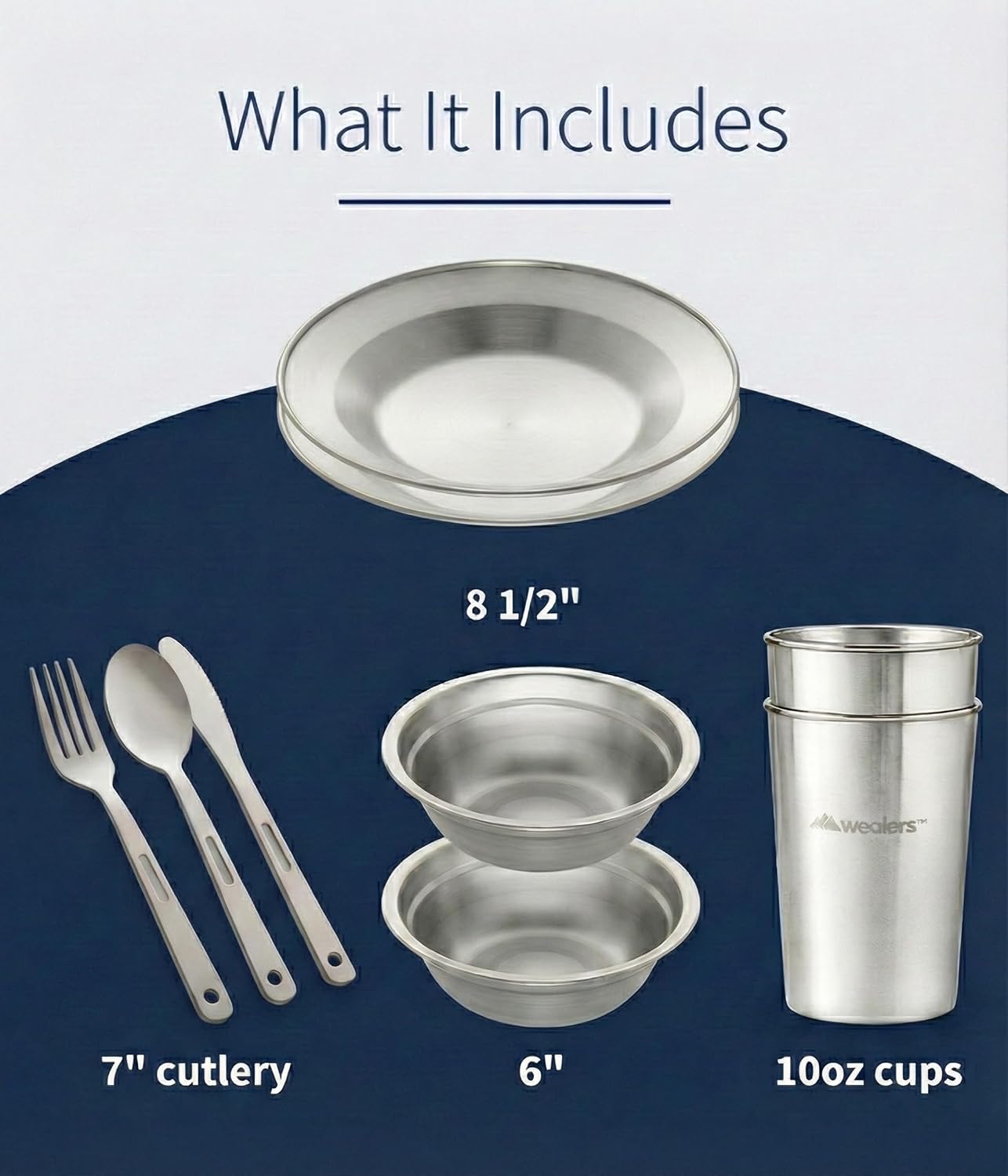 Kit vajilla acero inox camping con tazas platos cubiertos