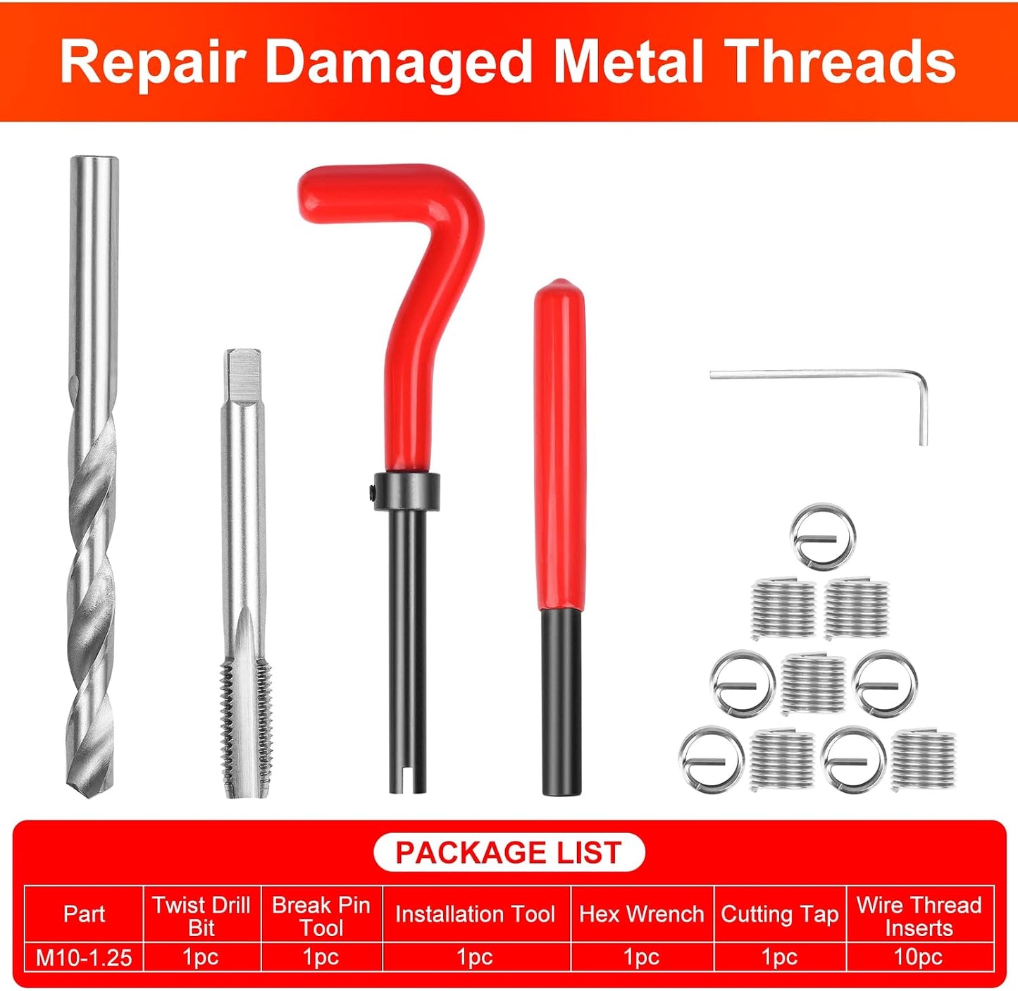 Kit reparación roscas M10x1.25mm herramientas auto