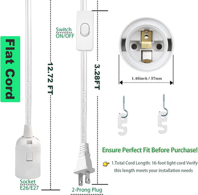 Portalámparas con enchufe 16pulg E26/E27 luz colgante blanco