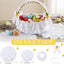 Juego de 6 fundas ortodoxas para cestas de Pascua, forro tela cesta encaje blanco, canasta, tapetes redondos y lazos con hierba de huevo