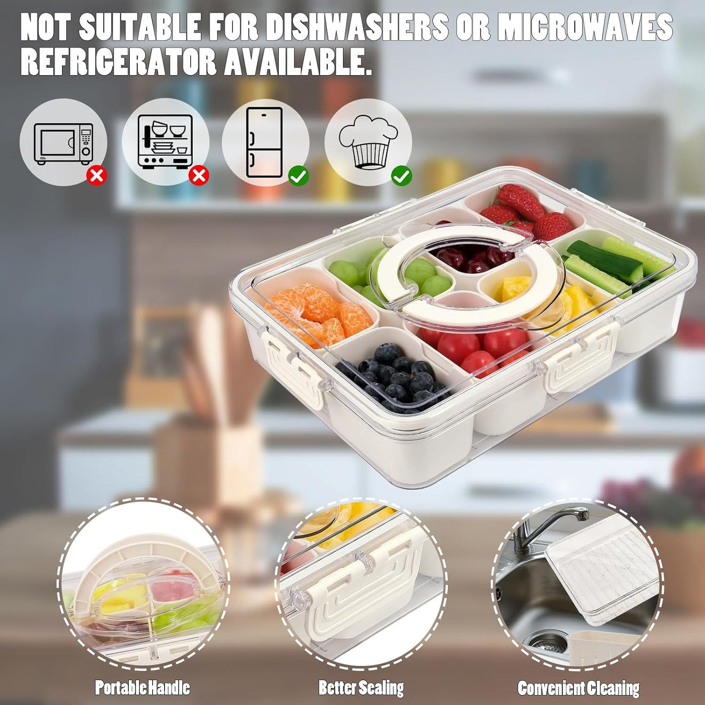 Contenedor aperitivos 2 pack 8 compartimentos con tapa y asa