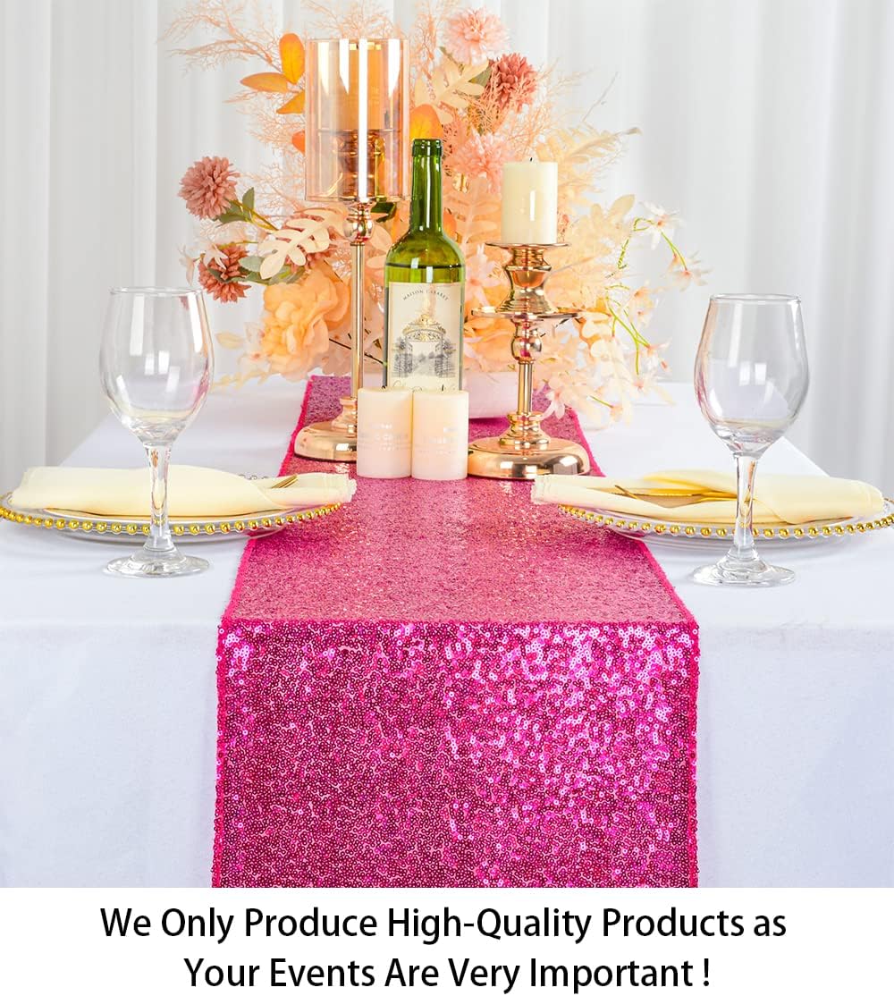 Camino mesa fucsia lentejuelas 12x108pulg set 10