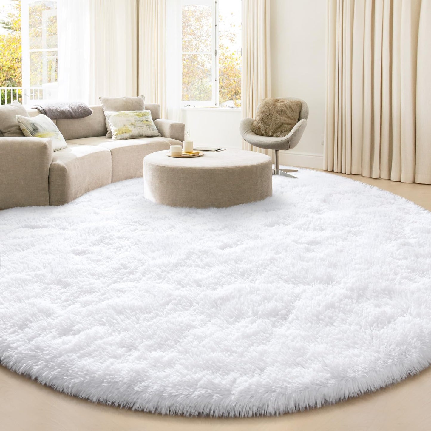 Alfombra redonda 6x6ft suave para dormitorio y sala