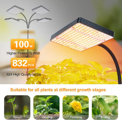 Luz cultivo 4 cabezales 100W para plantas grandes 24-72pulg