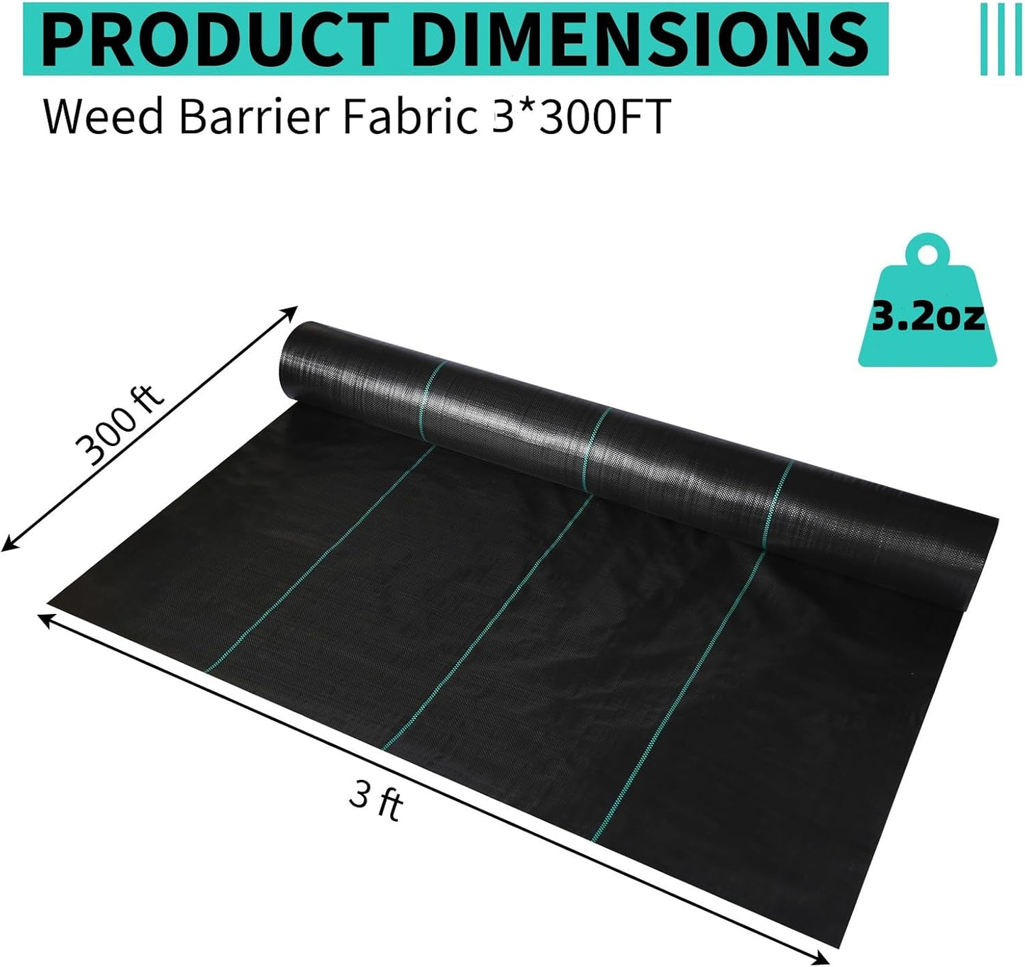 Tela barrera malezas 300ft 3.2oz resistente jardinería