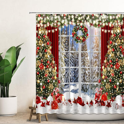 Cortina ducha Navidad con ventana resistente agua