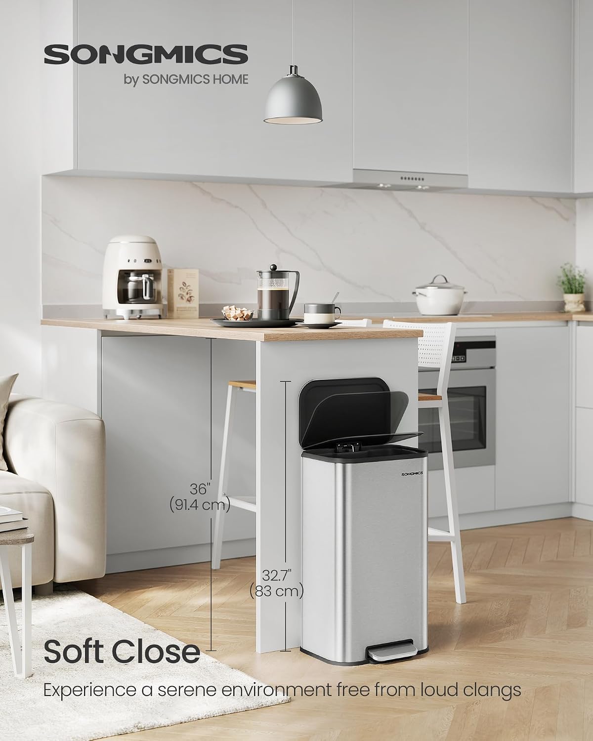 Basurero cocina 30L acero inox cierre suave antidesliz