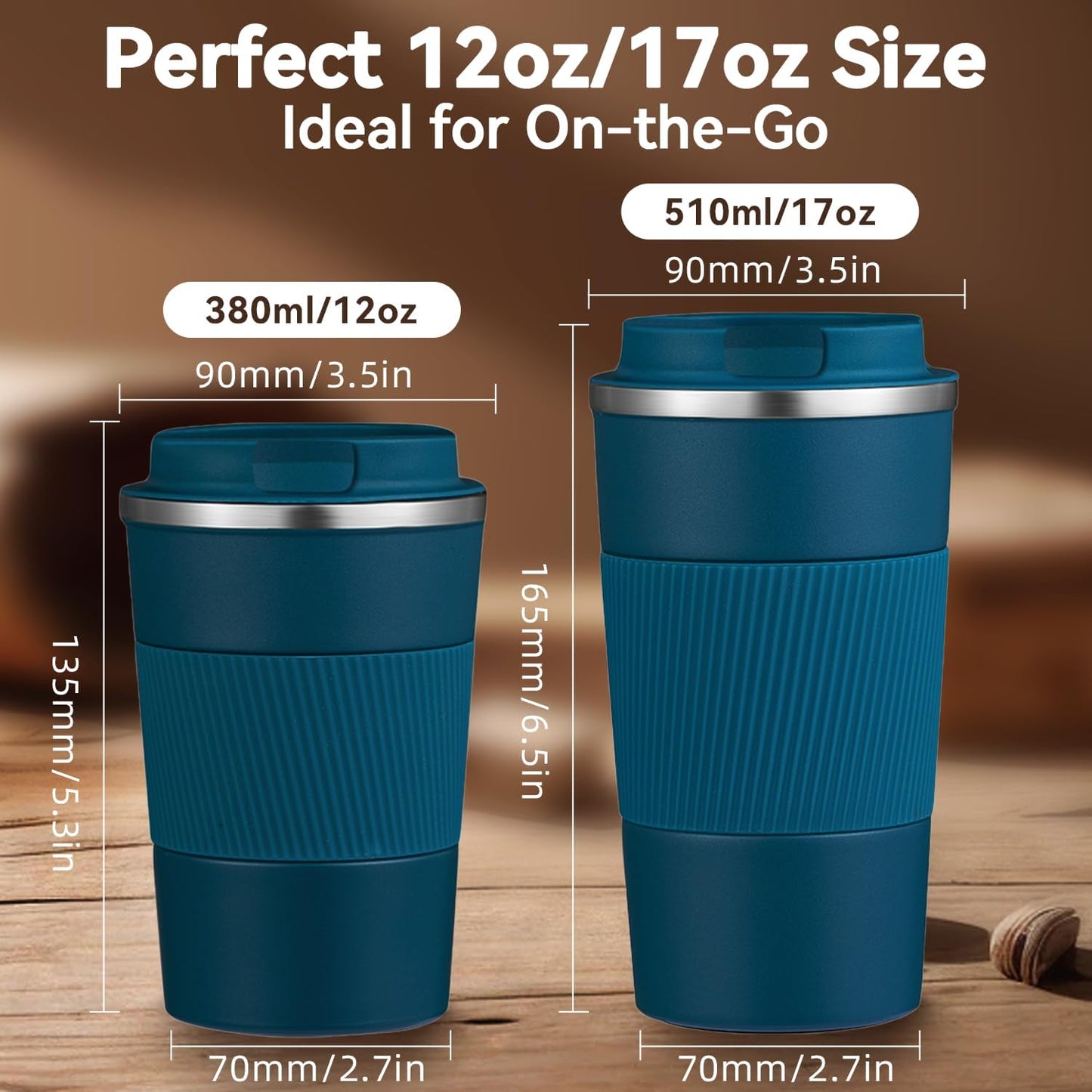 Taza café viaje 12oz acero inox aislada con tapa