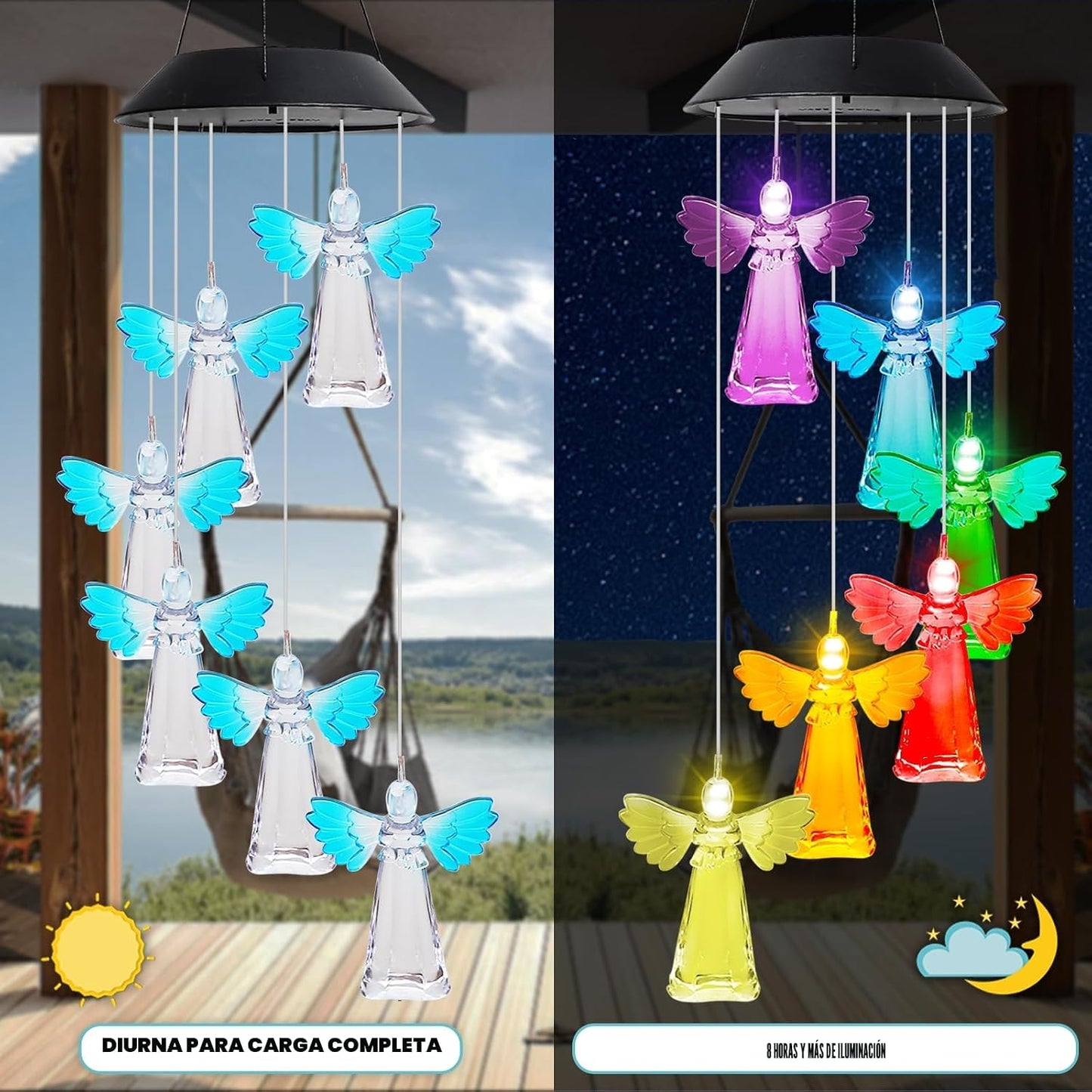 Campanilla viento solar led 28 colgante jardín