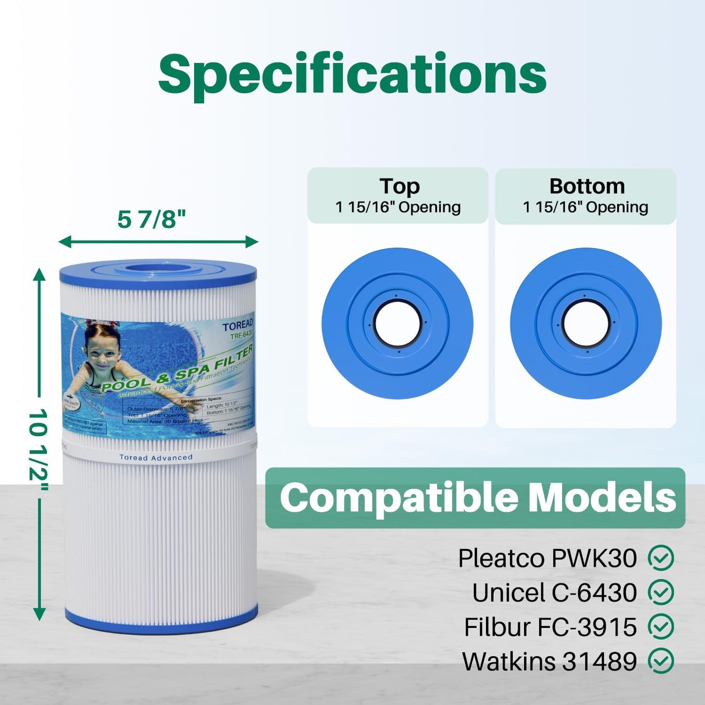 Filtro repuesto compat. Pleatco PWK30 30pies2
