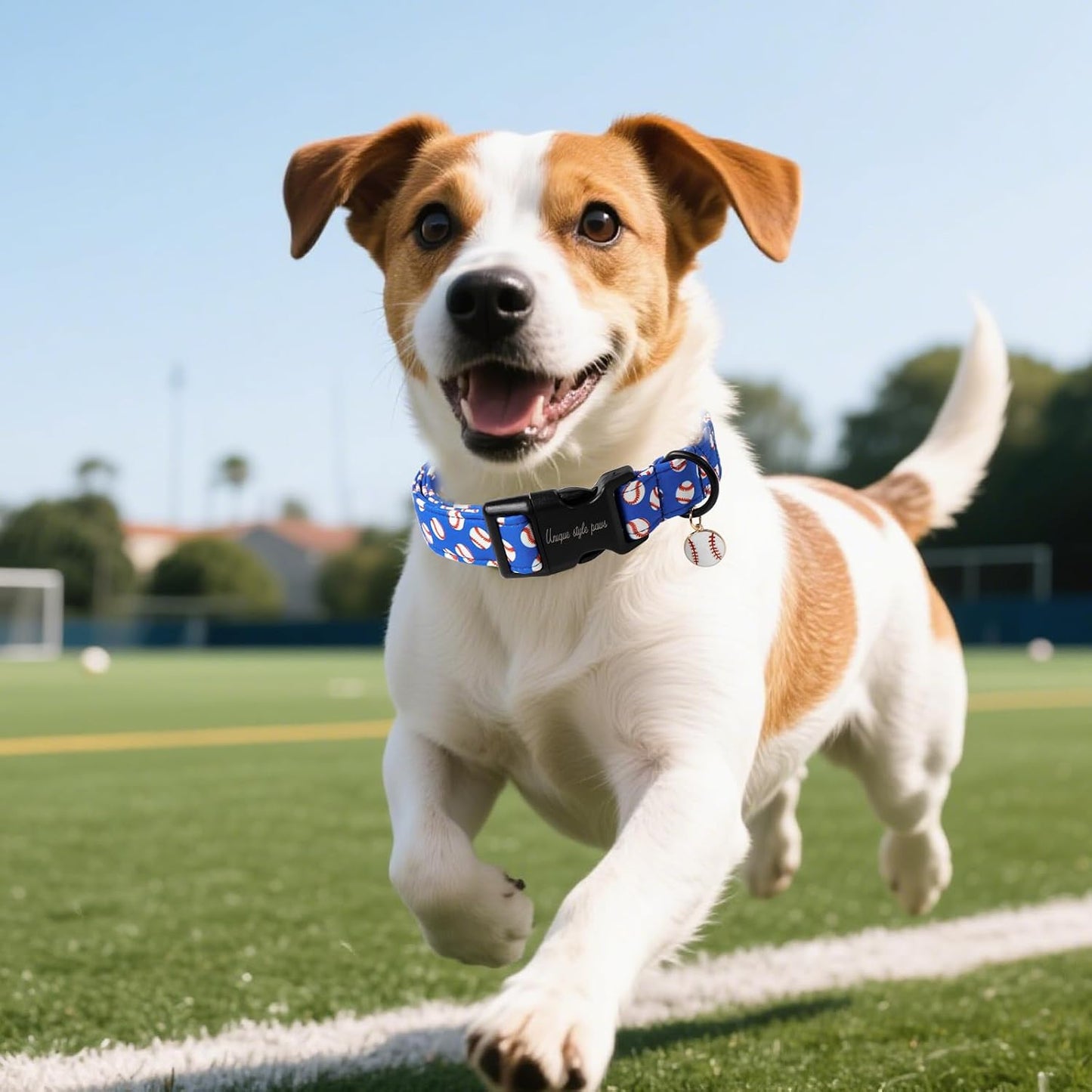 Collar verano perro bola azul algodón hebilla plástico
