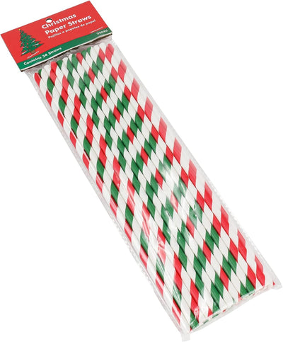 Pajitas papel Navidad ecológicas set 24 pzas 10pulg verde/rojo