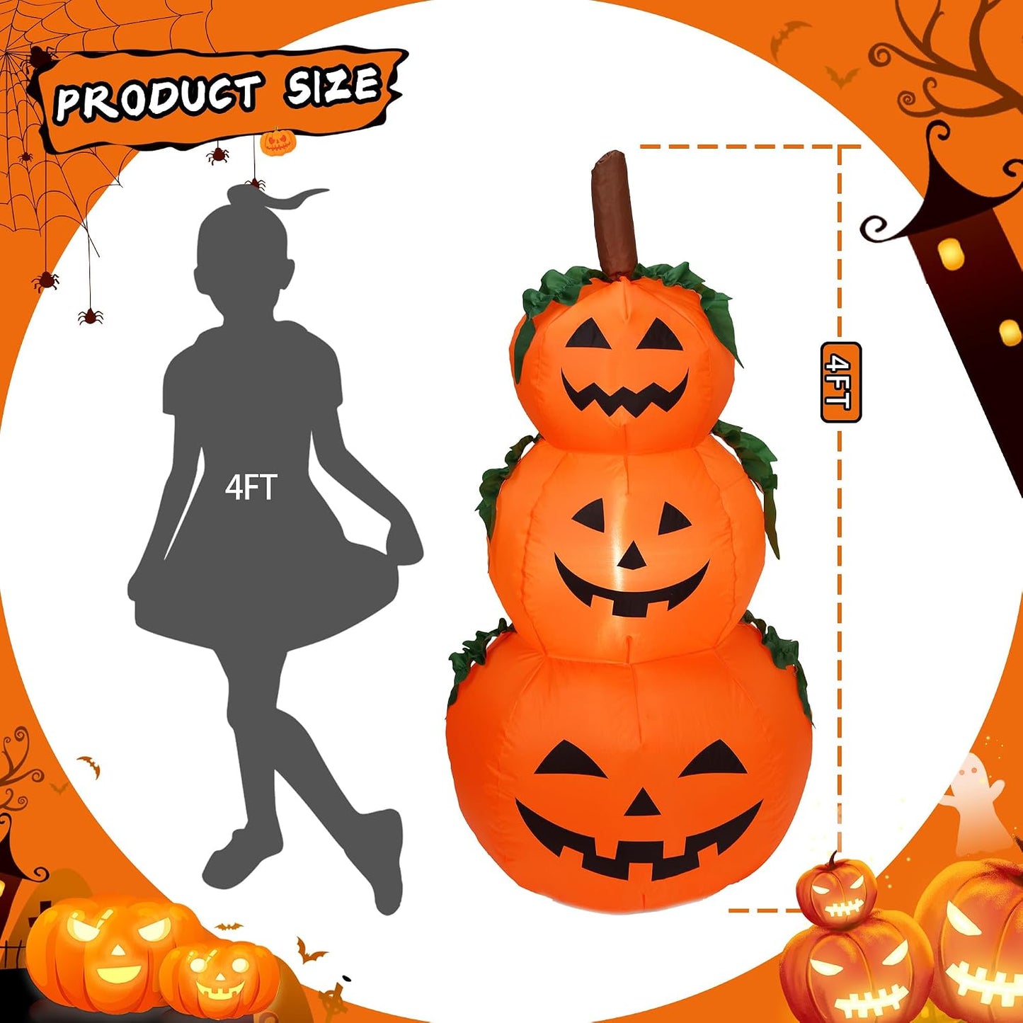 Calabazas inflables Halloween 4ft decoración exterior apilables