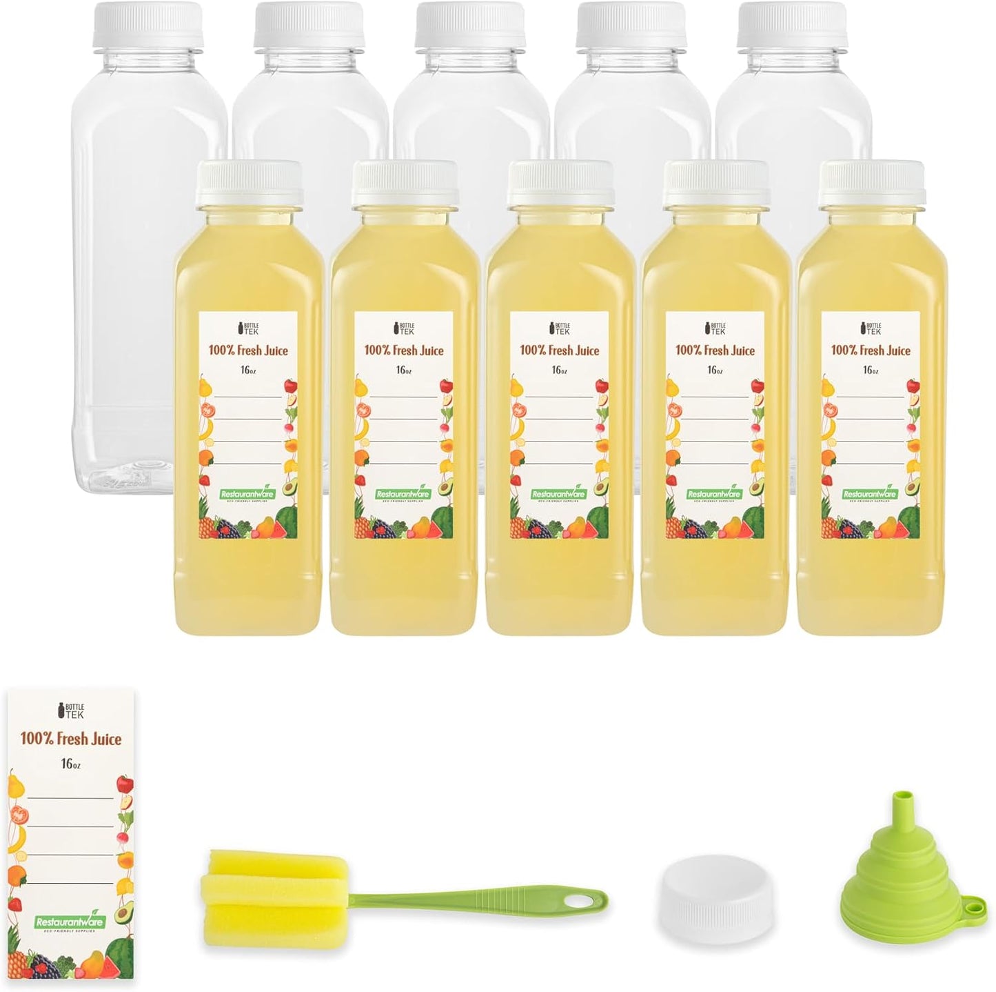 Botellas de jugo 16oz cuadradas 10 pzas con tapas